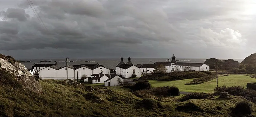 An overview of the whole Ardbeg distillery from behind